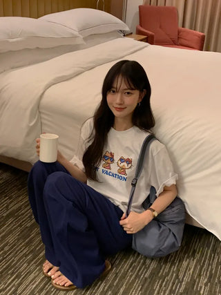 [2 colors] Loose-fitting printed T-shirt