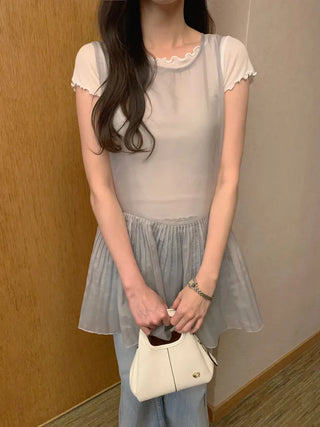 [4 colors] Pleated Layered Dress