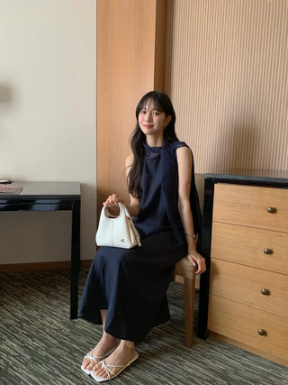 [2 colors] Scarf Sleeveless Dress