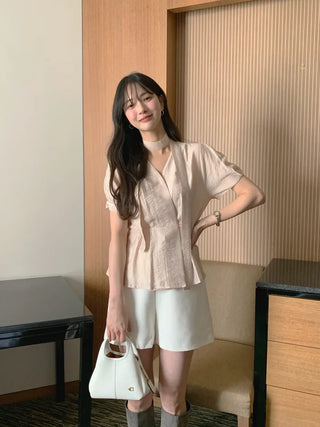 [3 colors] Pintuck Tie Blouse