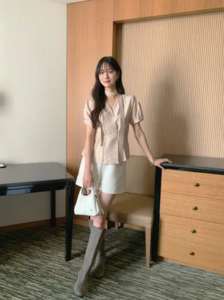 [3 colors] Pintuck Tie Blouse