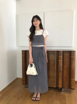 [3 colors] Mid-length skirt