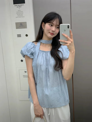 [2 colors] Strap blouse set