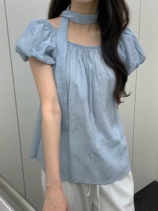 [2 colors] Strap blouse set