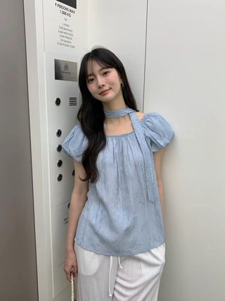 [2 colors] Strap blouse set