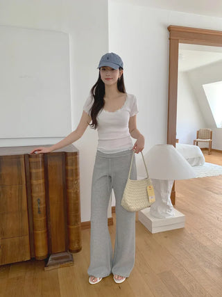 [3 colors] See-through V-neck waist string ruffle hem bustier sleeveless blouse
