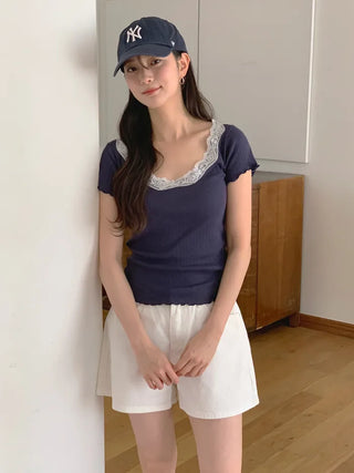 [3 colors] See-through V-neck waist string ruffle hem bustier sleeveless blouse