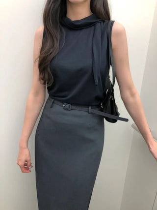 [3 colors] Belted skirt