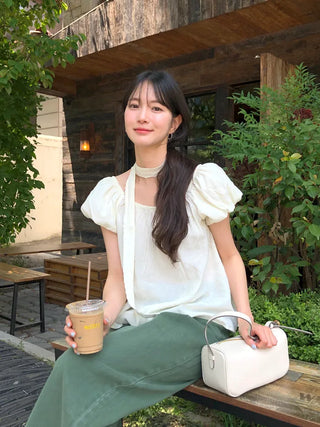 [2 colors] Strap blouse set