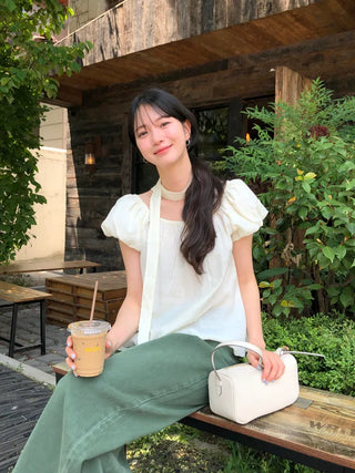 [2 colors] Strap blouse set