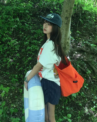 Square Pocket Big Color Canvas Tote Bag