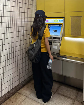 Cross-studded wide cotton pants with hip pockets