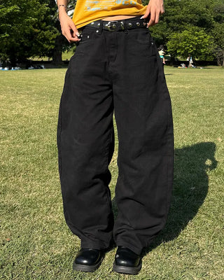 Cross-studded wide cotton pants with hip pockets