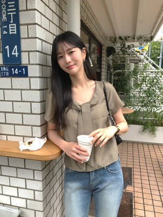[3 colors] Tie Ribbon Blouse