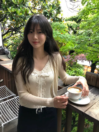 [2 colors] Head Lace Sleeveless Cardigan