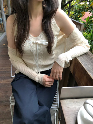 [2 colors] Head Lace Sleeveless Cardigan