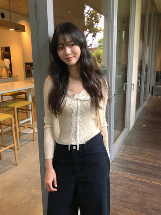 [2 colors] Head Lace Sleeveless Cardigan