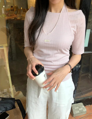[3 colors] Ribbon Collar Wrap Blouse