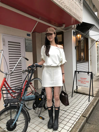 [2 colors] One-shoulder dress