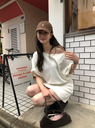 [2 colors] One-shoulder dress