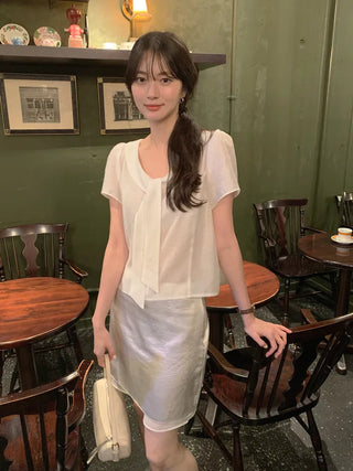 [3 colors] Tie Ribbon Blouse