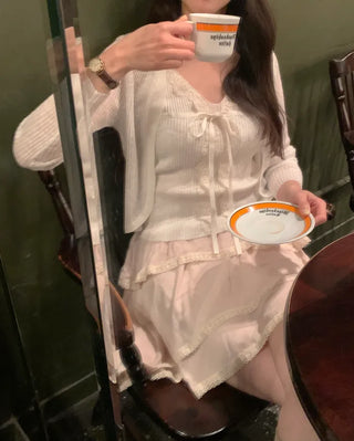 [2 colors] Tiered Lace Skirt