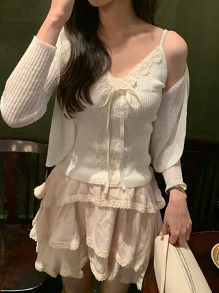 [2 colors] Head Lace Sleeveless Cardigan