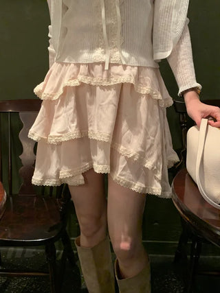 [2 colors] Tiered Lace Skirt