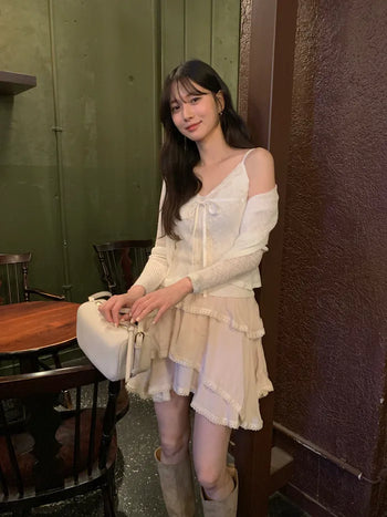 [2 colors] Tiered Lace Skirt