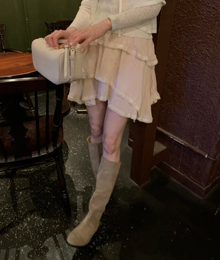 [2 colors] Tiered Lace Skirt