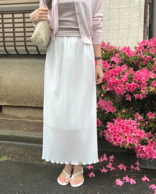 [2 colors] Elastic waist long skirt