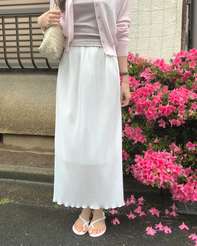 [2 colors] Elastic waist long skirt