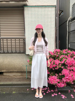 [2 colors] Elastic waist long skirt