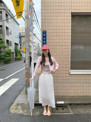 [2 colors] Elastic waist long skirt