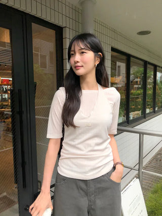 [3 colors] Ribbon Collar Wrap Blouse