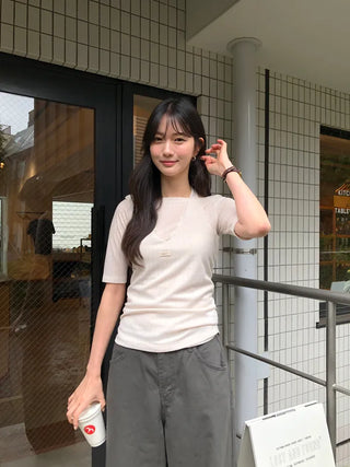 [3 colors] Ribbon Collar Wrap Blouse