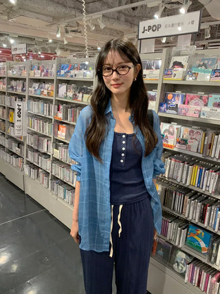 [2 colors] See-through check shirt