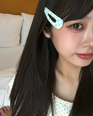 Gingham check snap hair clips (2pcs)