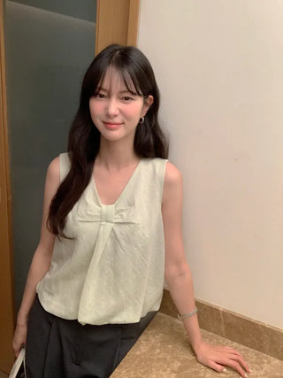 [2 colors] Ribbon balloon blouse