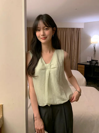 [2 colors] Ribbon balloon blouse