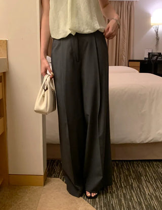[2 colors] One-tuck summer slacks