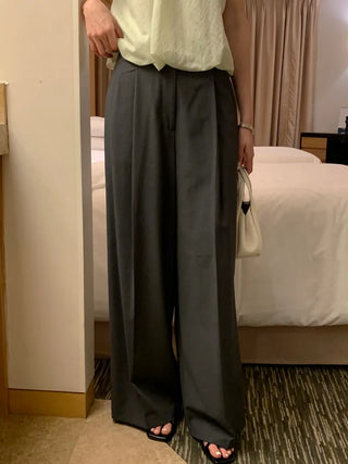 [2 colors] One-tuck summer slacks