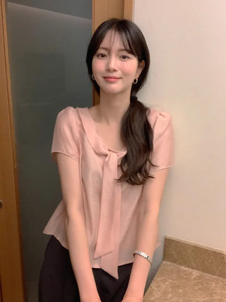 [3 colors] Tie Ribbon Blouse