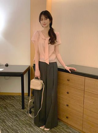 [2 colors] One-tuck summer slacks