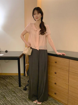 [2 colors] One-tuck summer slacks