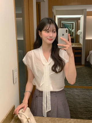 [2 colors] Pintuck Short-Sleeve Long Dress