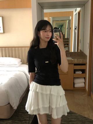 [3 colors] Ribbon Collar Wrap Blouse