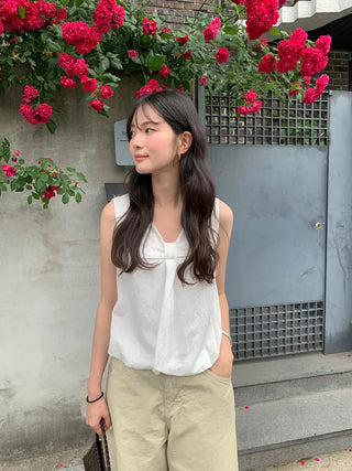 [2 colors] Ribbon balloon blouse