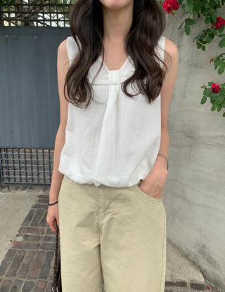 [2 colors] Ribbon balloon blouse