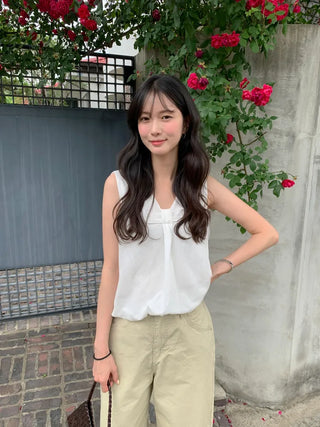 [2 colors] Ribbon balloon blouse